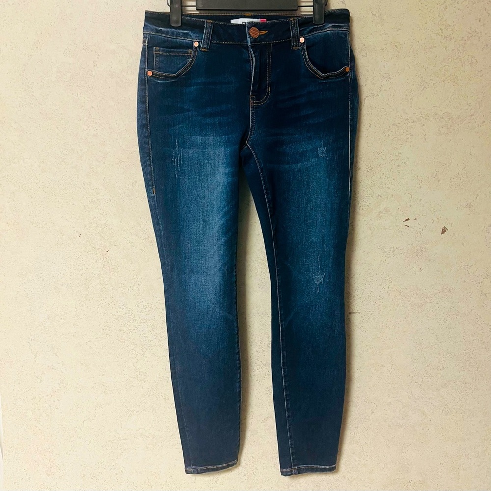 CABI 4 WOMENS DARK‎ BLUE SKINNY STRETCH DISTRESSED SOFT COMFY COTTON BLEND JEANS